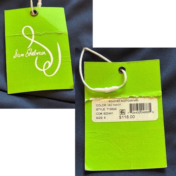 NWT Sam Edelman Navy Ruched Bodycon Sleeveless Midi Dress Size 6 - Picture 9 of 16